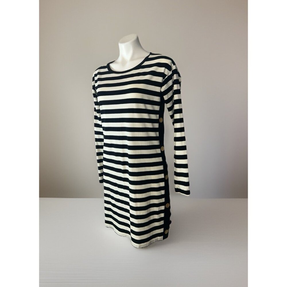 Anna Lane Main Street Collection Size M Black & White stripe Dress Button Detail